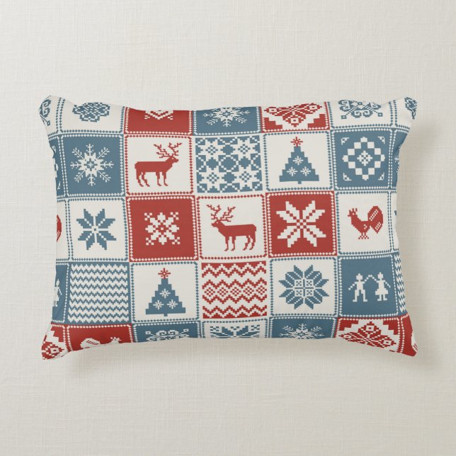 Christmas pattern in patchwork style. Traditional  Accent Pillow (Front)