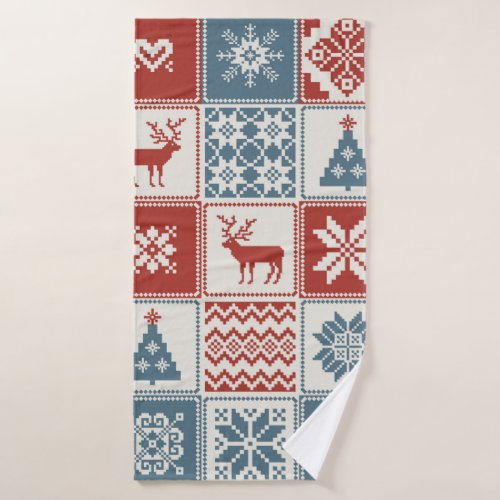 Christmas pattern in patchwork style Traditional  Bath Towel