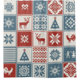 Christmas pattern in patchwork style. Traditional  Shower Curtain