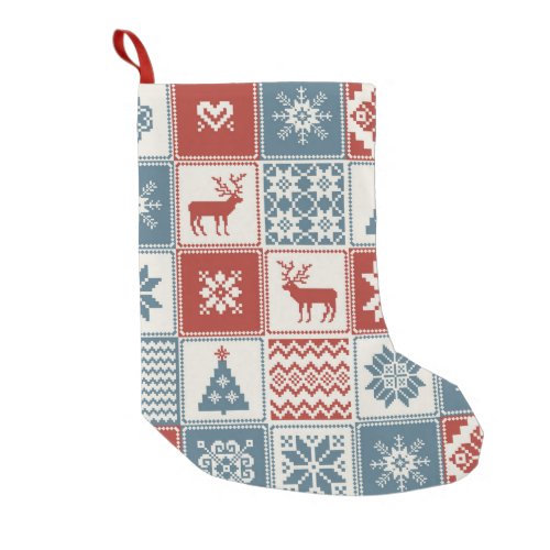 Christmas pattern in patchwork style Traditional  Small Christmas Stocking