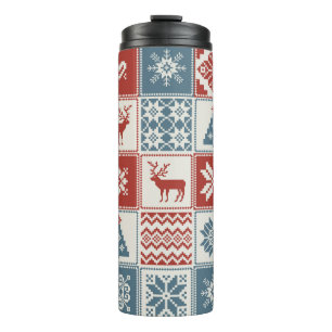 Christmas pattern in patchwork style. Traditional Thermal Tumbler