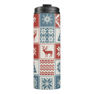 Christmas pattern in patchwork style. Traditional Thermal Tumbler