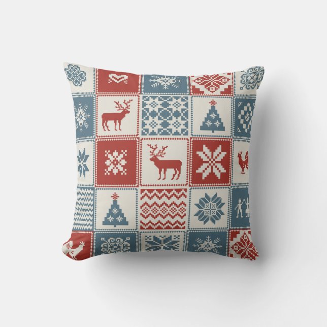 Christmas pattern in patchwork style. Traditional  Throw Pillow (Front)