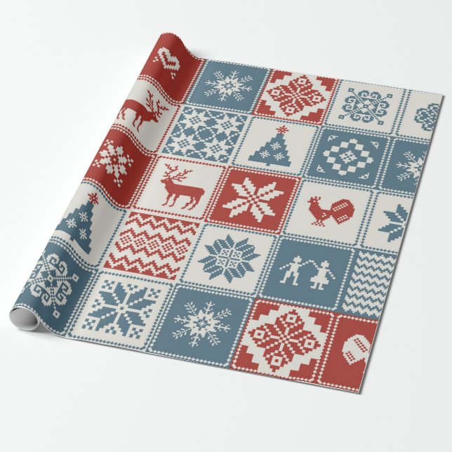Christmas pattern in patchwork style. Traditional  Wrapping Paper (Unrolled)