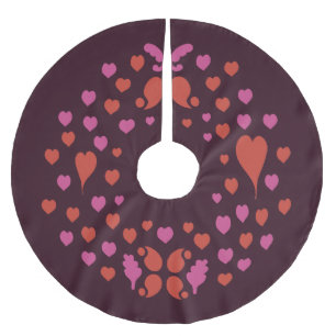 Christmas pattern in red and pink brushed polyester tree skirt