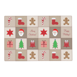 Christmas Pattern Laminated Placemat - Beige
