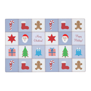Christmas Pattern Laminated Placemat - Blue