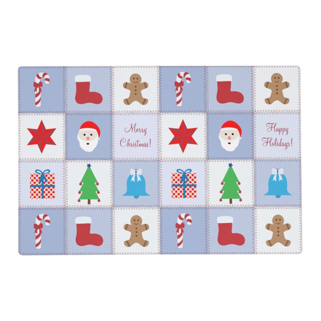 Christmas Pattern Laminated Placemat - Blue (Front)