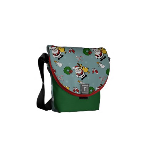 Christmas Pattern Messenger Bag - Cute Santa Claus and Reindeer, Christmas Wreath, Candy Cane, Stocking, Snowman, Snowflake pattern xmas design.