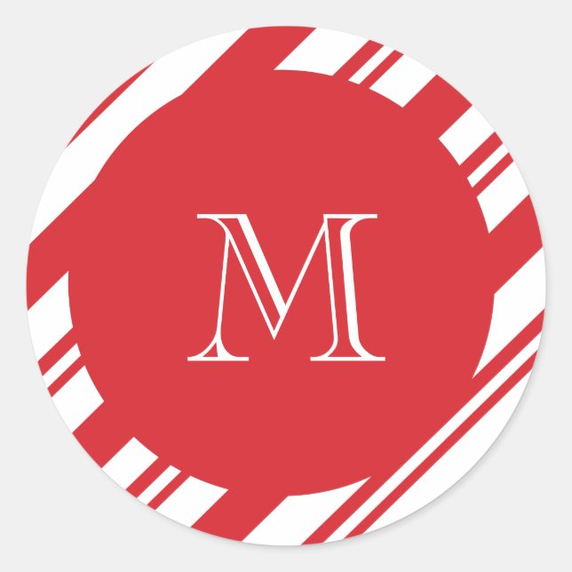 Christmas pattern monogram classic round sticker (Front)