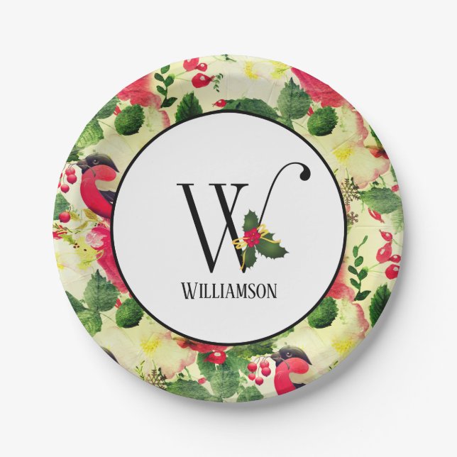 Christmas Pattern Monogram Initial W Personalized Paper Plates (Front)