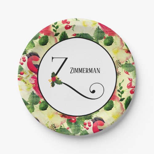 Christmas Pattern Monogram Initial Z Personalized Paper Plates