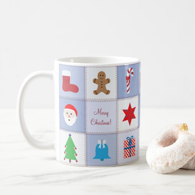 Christmas Pattern Mug - Blue Tones Background (With Donut)