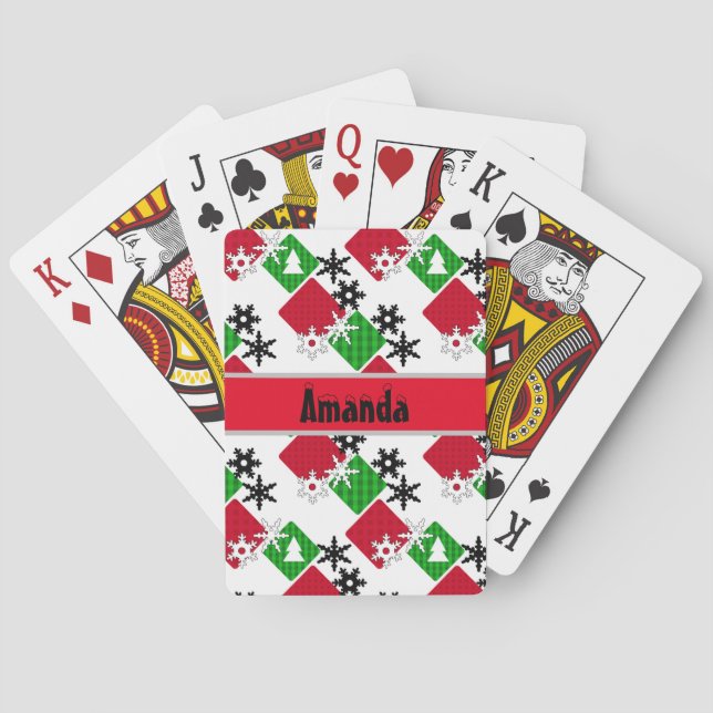 Christmas pattern, new year, Christmas, patchwork Poker Cards (Back)