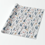 Christmas Pattern Of Animals In Winter Forest Wrapping Paper<br><div class="desc">A beautiful wrapping paper featuring positive Christmas and winter holiday season patterns of forest animals. Brown reindeers, red foxes, red and gray Robin birds. Blue spruce trees, shrubs, leafless trees. Good to wrap up your Christmas, New Year, birthday, and other gifts. This design is customizable. You can change the image....</div>