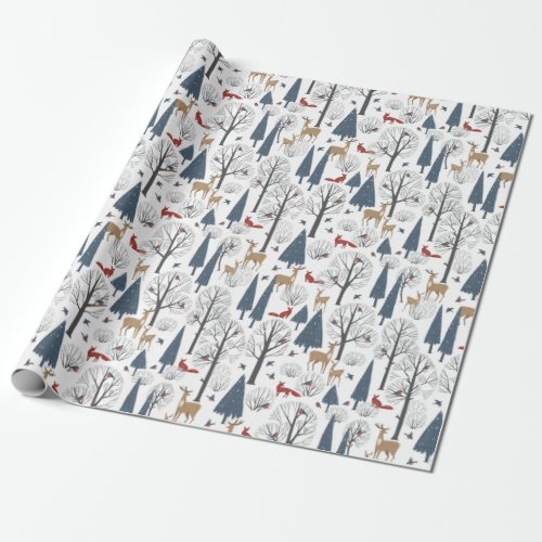 Christmas Pattern Of Animals In Winter Forest Wrapping Paper