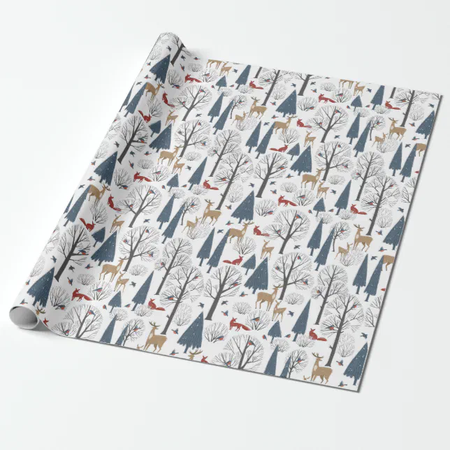 Christmas Pattern Of Animals In Winter Forest Wrapping Paper | Zazzle