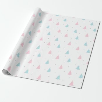 Christmas Pattern Of Blue  Pink Spruce Trees Wrapping Paper by DigitalSolutions2u at Zazzle