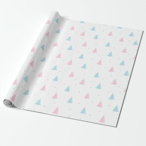 Christmas Pattern Of Blue Pink Spruce Trees Wrapping Paper