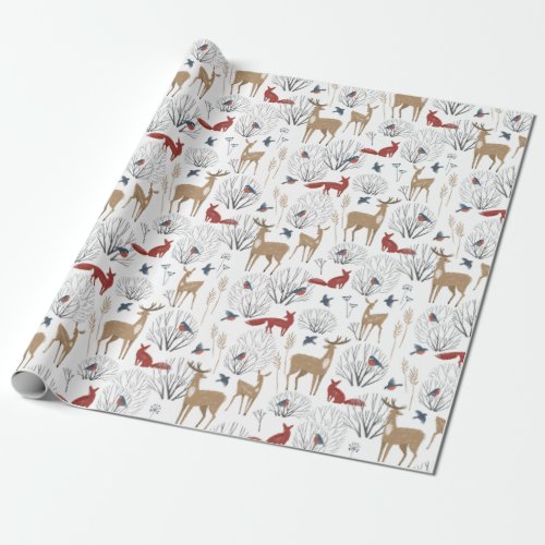 Christmas Pattern Of Forest Animals In Winter Wrapping Paper