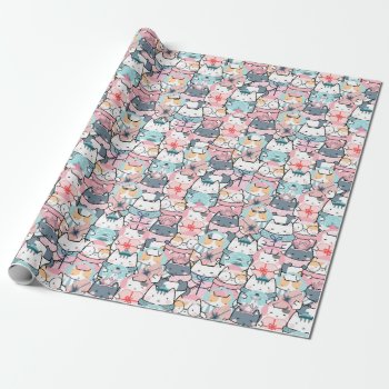 Christmas Pattern Of Funny Adorable Cats  Gifts Wrapping Paper by DigitalSolutions2u at Zazzle