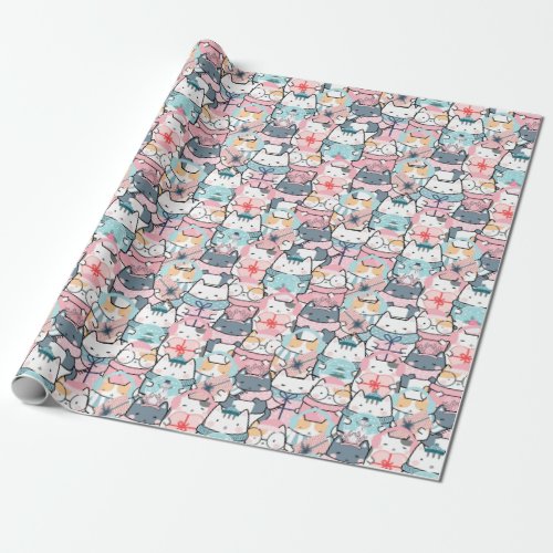 Christmas Pattern Of Funny Adorable Cats Gifts Wrapping Paper
