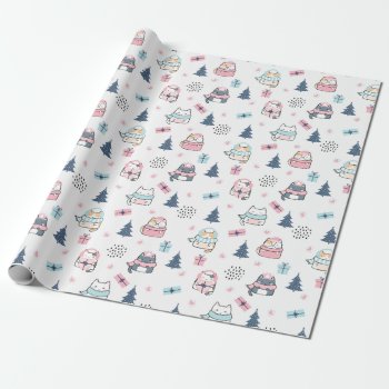 Christmas Pattern Of Funny Cats  Gifts  Snow Wrapping Paper by DigitalSolutions2u at Zazzle