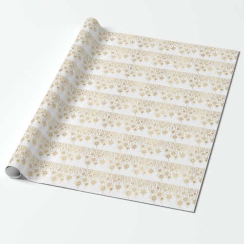 Christmas Pattern Of Lines And Snowflakes Golden  Wrapping Paper