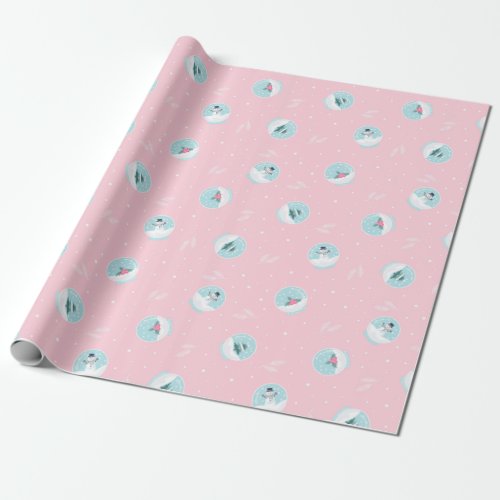 Christmas Pattern Of Magic Snowballs On Pink Wrapping Paper