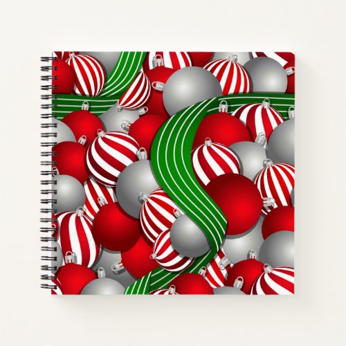 Christmas pattern of red and striped balls notebook