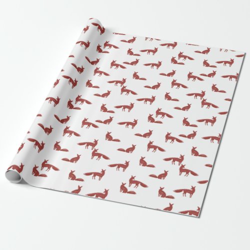 Christmas Pattern Of Red Foxes On White Wrapping Paper