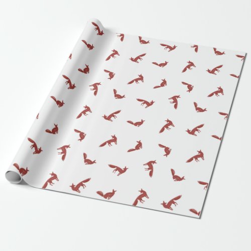 Christmas Pattern Of Red Foxes On Winter Snow Wrapping Paper