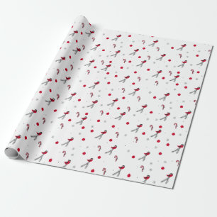 Christmas Pattern Of Robin Bird, Lollypops, Snow Wrapping Paper