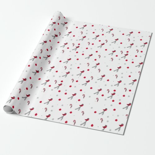 Christmas Pattern Of Robin Bird Lollypops Snow Wrapping Paper