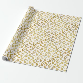 Christmas Pattern Of Trees And Candies. Golden On  Wrapping Paper by DigitalSolutions2u at Zazzle
