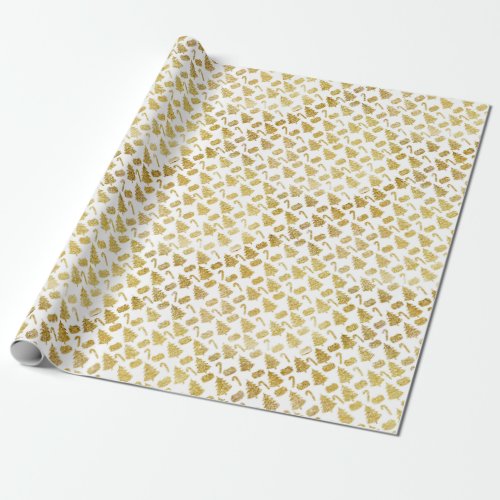 Christmas Pattern Of Trees And Candies Golden On  Wrapping Paper