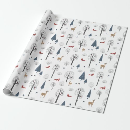 Christmas Pattern Of Winter Forest And Animals Wrapping Paper