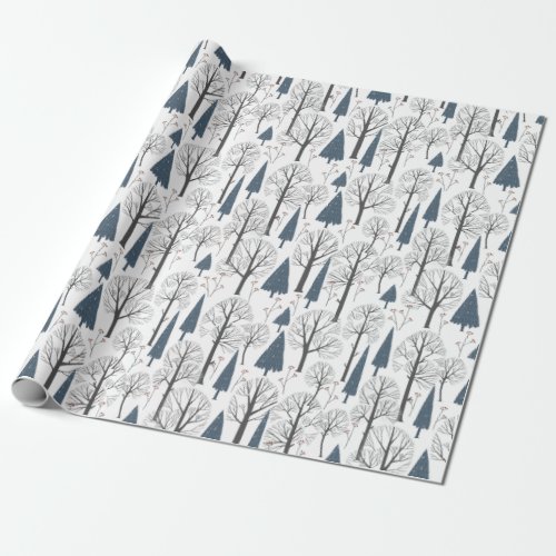 Christmas Pattern Of Winter Forest Trees Wrapping Paper
