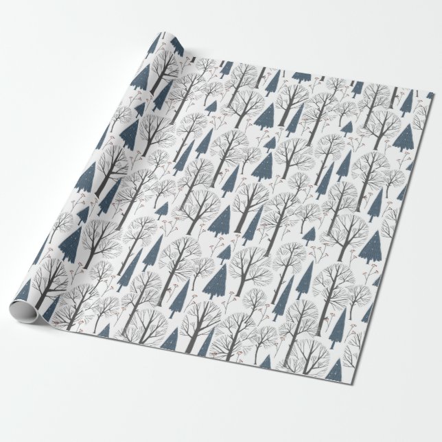 Christmas Pattern Of Winter Forest Trees Wrapping Paper (Unrolled)