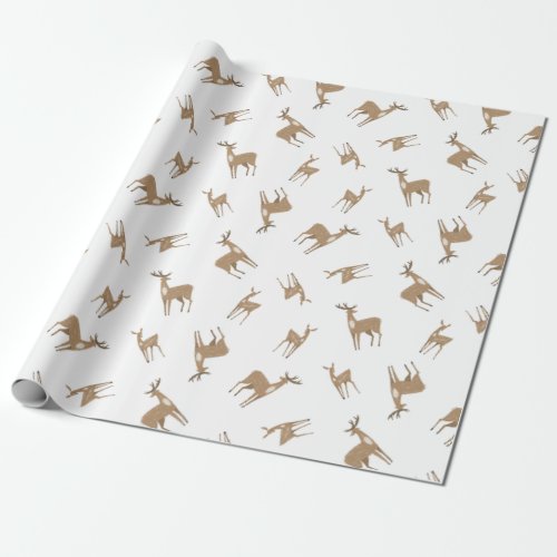 Christmas Pattern Of Yellow Deers On Snow Wrapping Paper