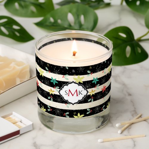 Christmas Pattern On Black  White Stripes Votive  Scented Candle