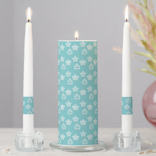 Christmas Pattern on Light Blue Unity Candle Set