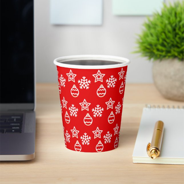 Christmas Pattern on Red Paper Cups (Insitu)