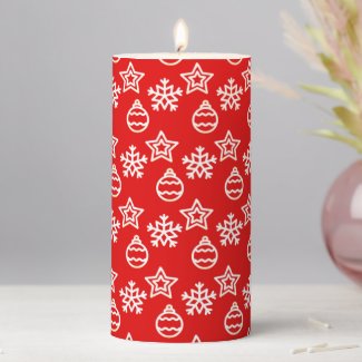 Christmas Pattern on Red Pillar Candle