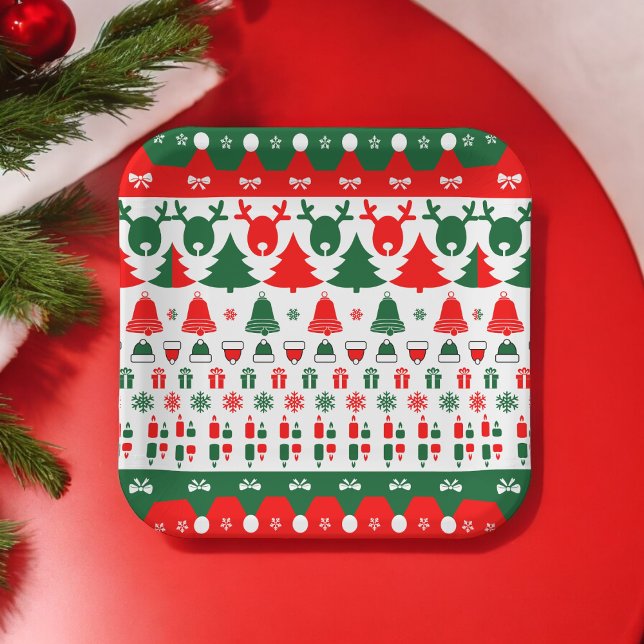 Christmas Pattern  Paper Plates (Christmas bells theme,birthday,wedding,baby shower,special occasion event paper plate party supplies)