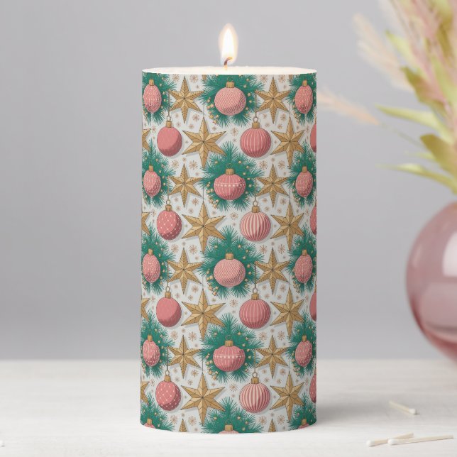 Christmas Pattern Pillar Candle (In Situ)