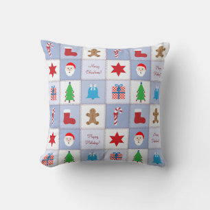 Christmas Pattern Pillow - Blue Tones Background