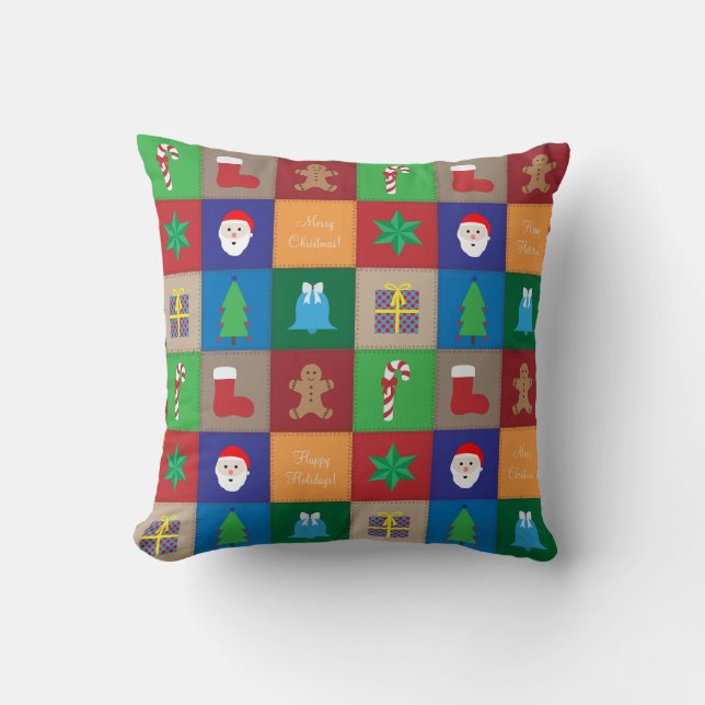 Christmas Pattern Pillow - Colorful Background (Front)