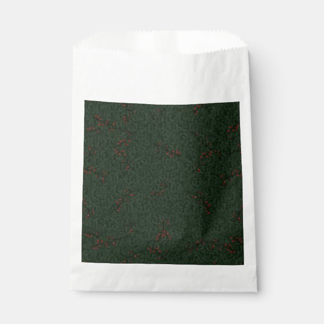 Christmas Pattern Pine Needles and Red Berries Favor Bag (Front)