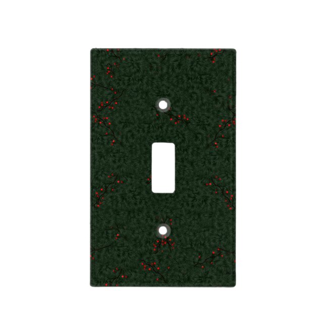 Christmas Pattern Pine Needles and Red Berries Light Switch Cover (Front)